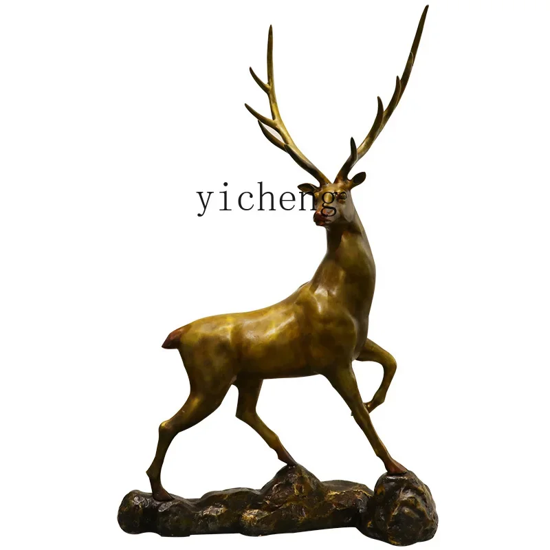 L15 Fa Cai imitation copper deer pair of floor-to-ceiling sculpture artwork outdoor courtyard large abstract simulation ornament