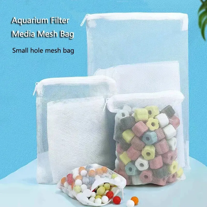 5Pcs White Dense Hole Filter Net Bag Mesh Bag Acquarium Pond For Bio Ball Carbon Media Ammonia Aquarium Fish Tank Isolation Bag