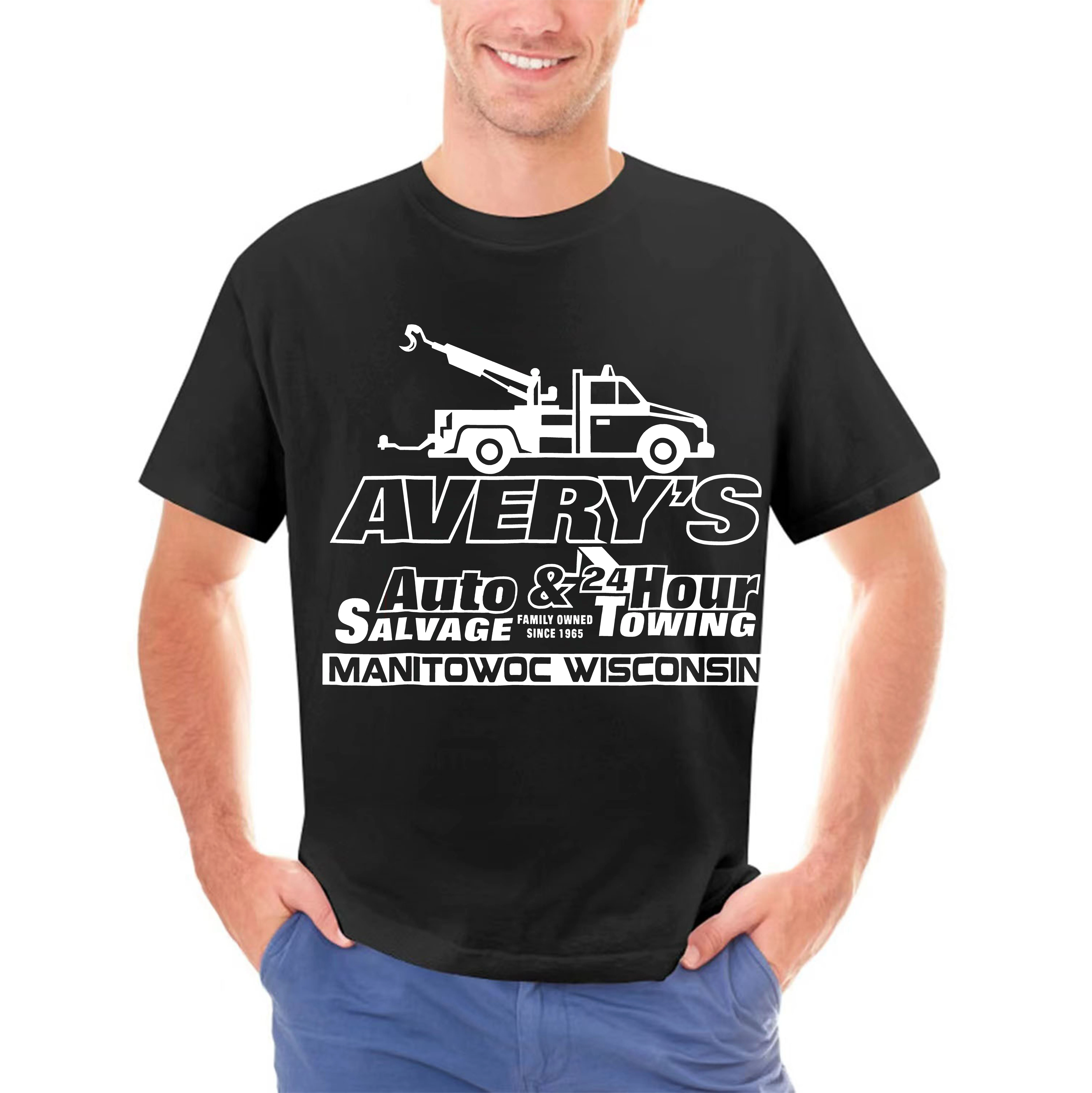 Avery Manitowoc Wisconsin Auto Salvage & 24 Hour Towing Black T-Shirt S-6XL