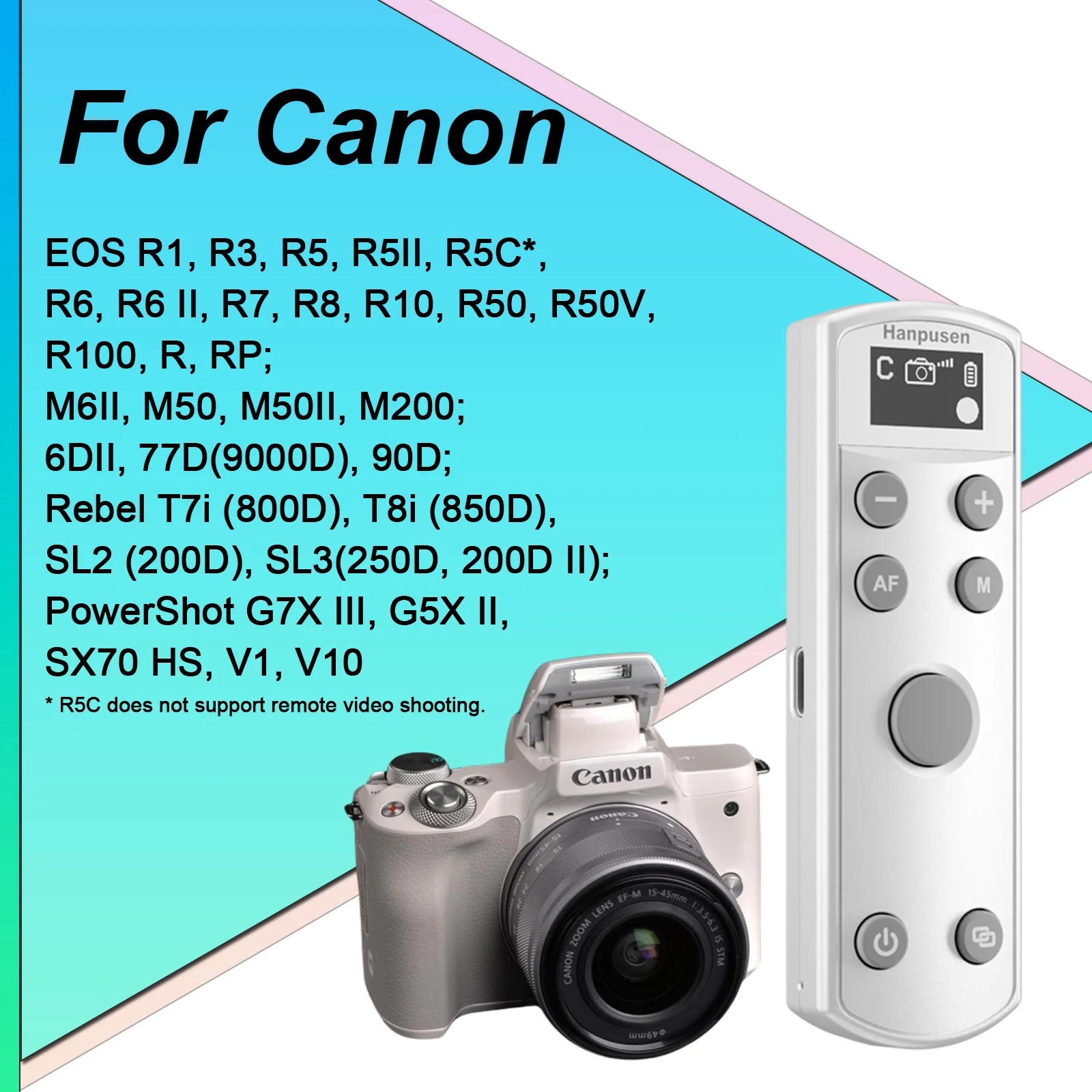 Hanpusen draadloze Bluetooth-afstandsbediening met OLED-display USB-C oplaadbaar voor Canon / Sony / Nikon / Fujifilm-camera's