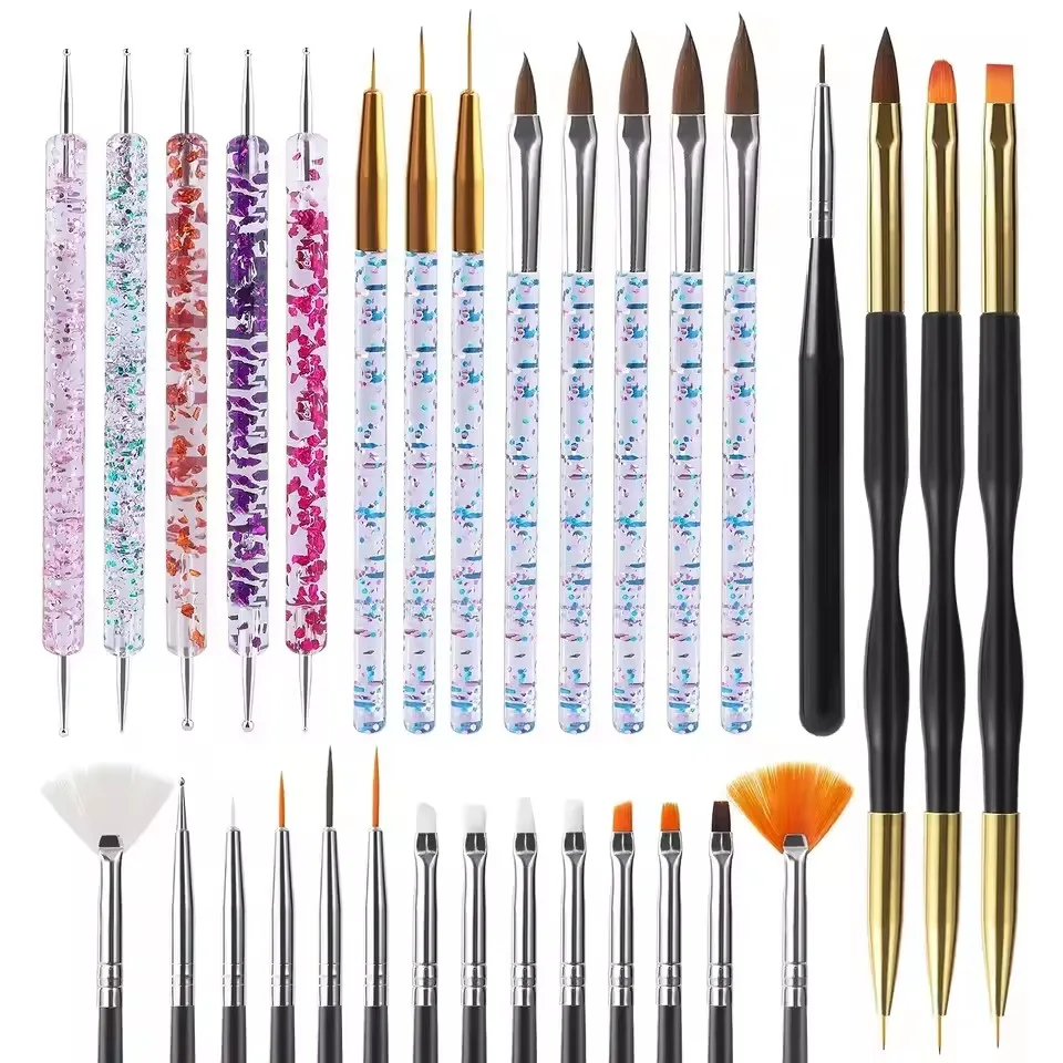 Set de 6/31 pinceles para arte de uñas, punta fina, plano, abanico, delineador, para acrílico, gel y esmalte UV 6