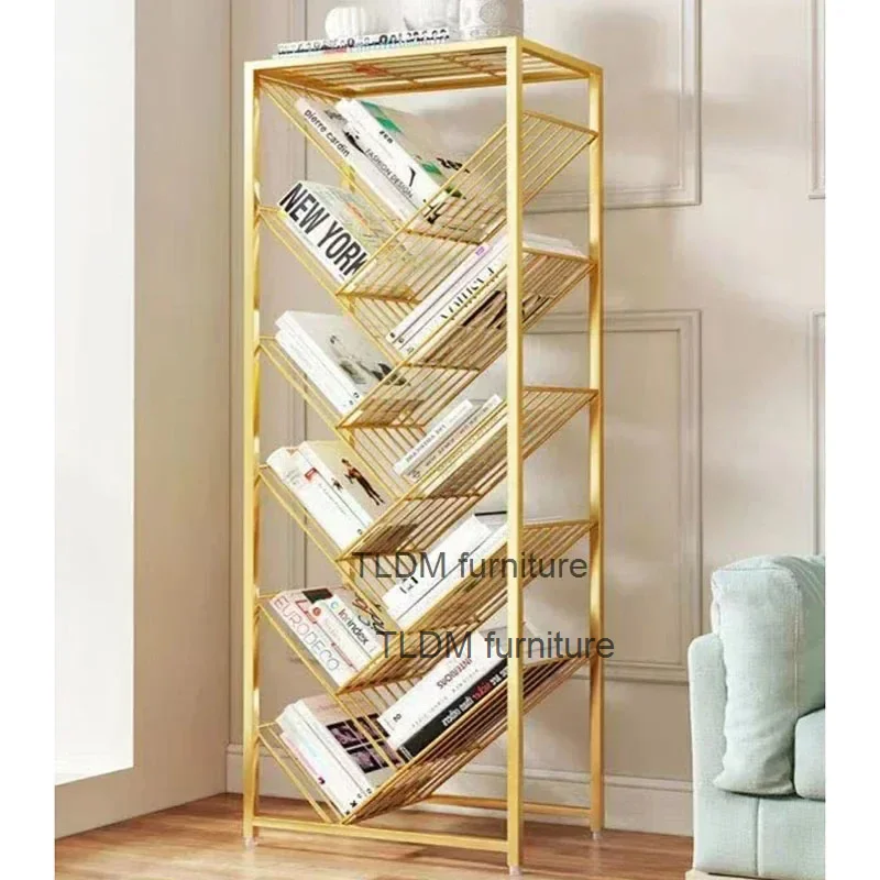 

Modern Metal Bookcase for Study Room Simple Golden Tree-shaped Multi-layer Bookcases Light Luxury Design Bookshelf for Classroom