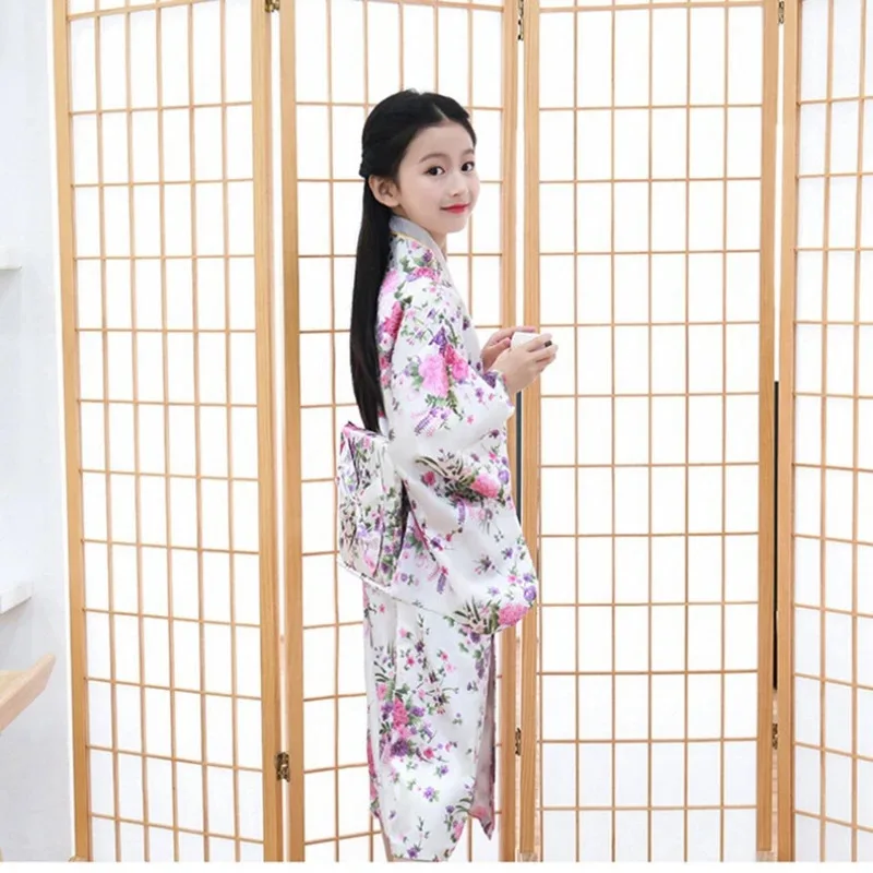 الأطفال كيمونو النمط الياباني التقليدي الأزهار يوكاتا فستان أطفال أوبي خمر الساموراي هالوين تأثيري حلي هاوري الزي