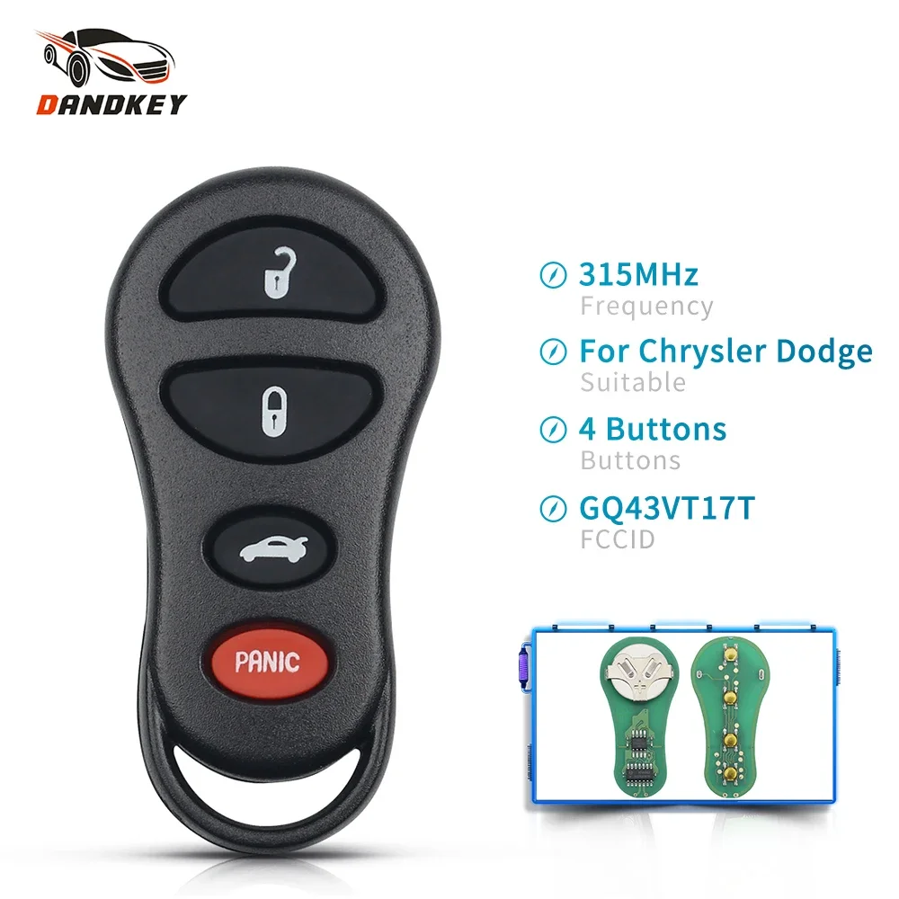 Dandkey For per Jeep Dodge Chrylser 300M 2001 2002 2003 2004 telecomando chiave Keyless 4 3 1 pulsanti di ricambio 315Mhz