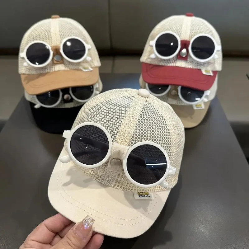 

Children's sun protection hat summer duck tongue mesh hat with sunglasses baseball cap Korean version sun hat