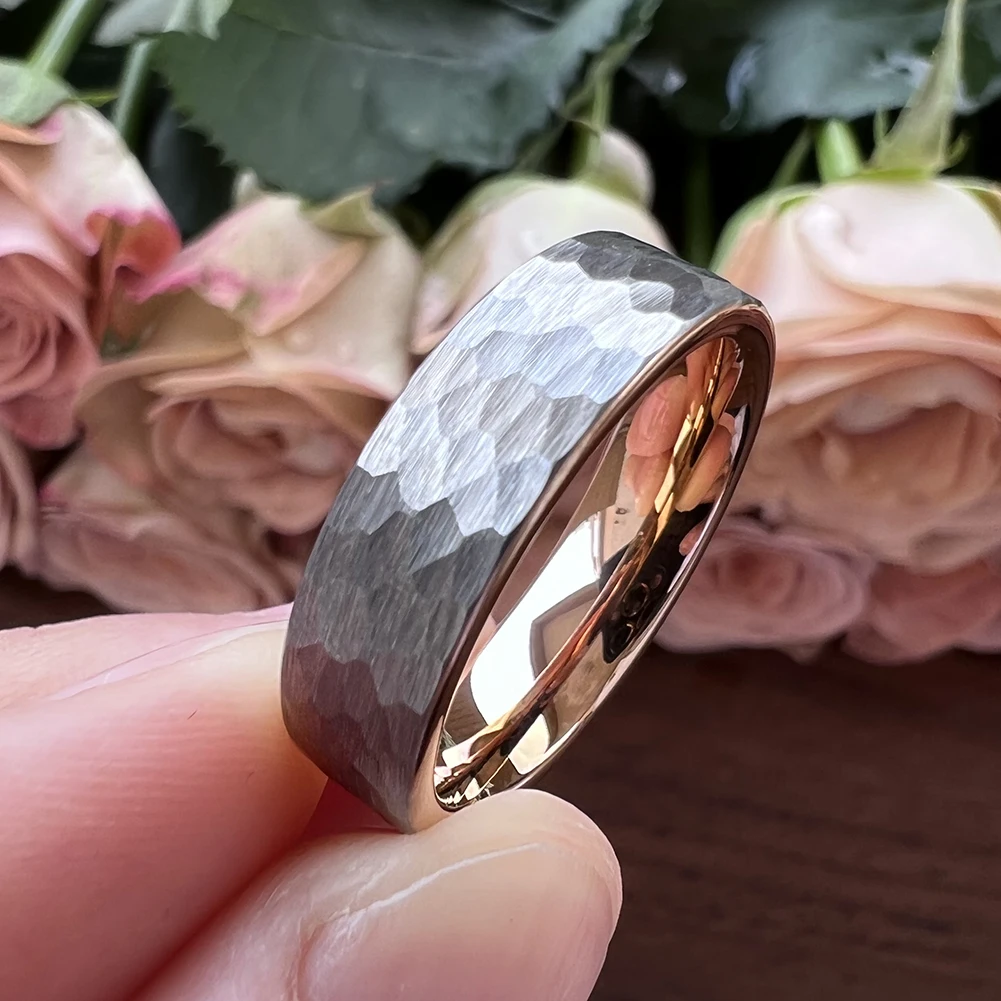 6mm Wolfram karbid ring vielfältig gehämmert für Männer Frauen Verlobung Ehering gebürstet fertig Komfort Passform – Detail 18