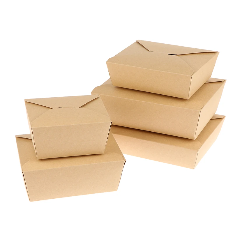 10Pcs Bento Cake Grilled Meat Salad Food Container For Rest Disposable Fast Food Box Thickened Kraft Paper Folding Packaging Box
