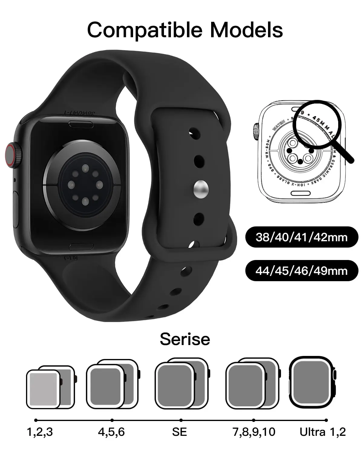 1 パックスポーツシリコンストラップ Apple Watch シリーズ 10/9/8/7/6/SE/SE2/Ultra 2 - 38mm 40mm 41mm42mm 44mm 45mm 46mm 49mm、通気性