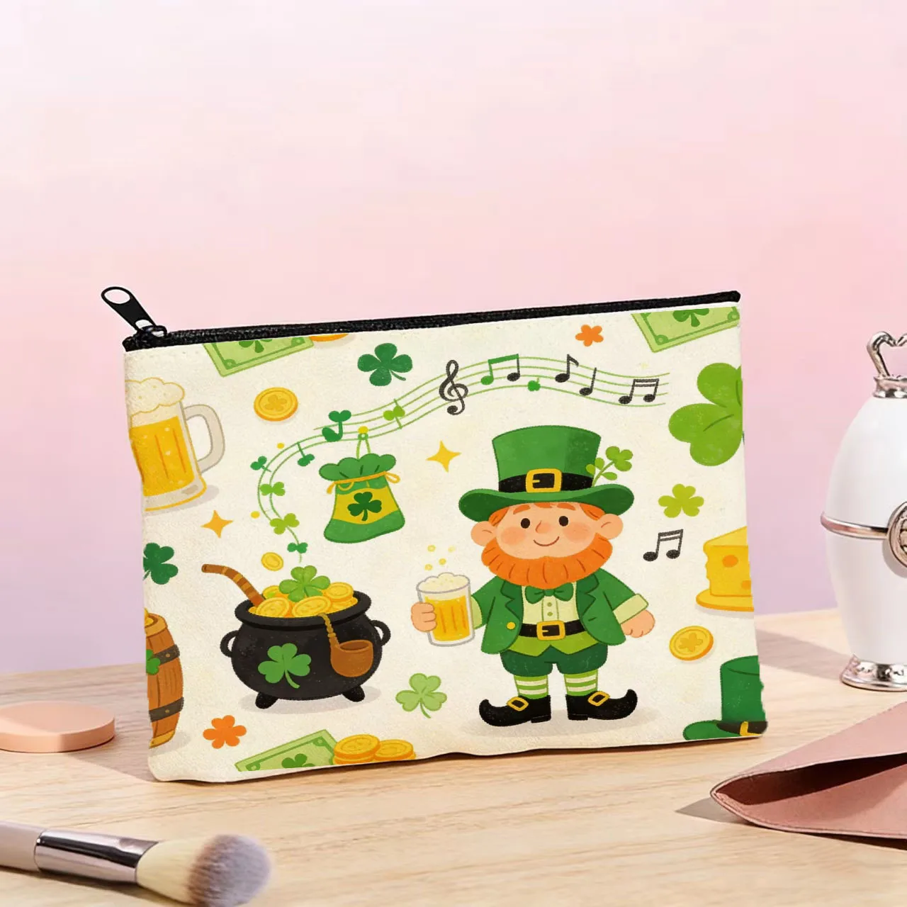 قطعة واحدة من حقيبة تخزين تحت عنوان البرسيم الأيرلندي، حقيبة حمل قماشية عصرية، محفظة للعملات المعدنية، مقلمة، حقيبة تخزين متعددة الوظائف #3