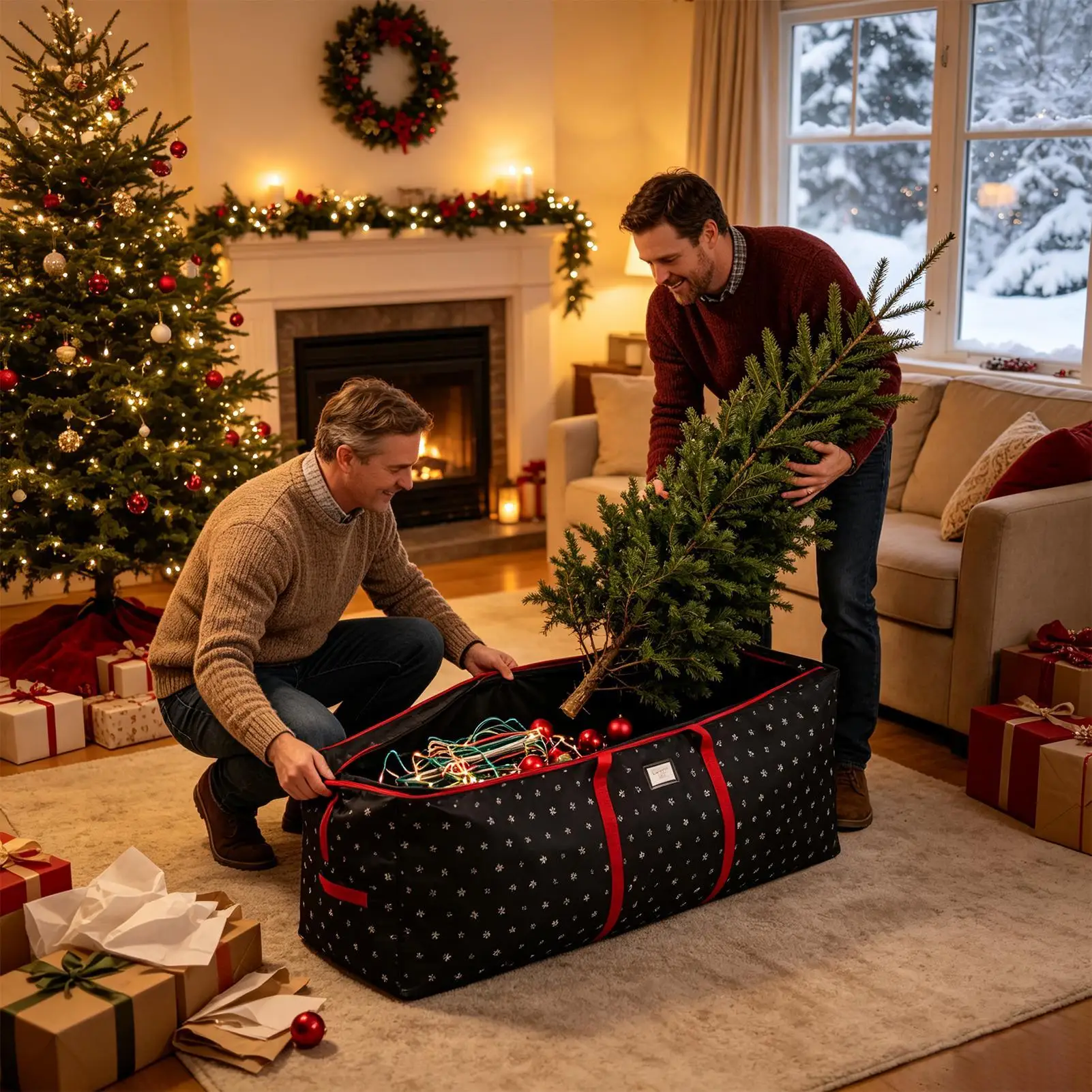 Christmas Tree Storage Bag Oxford Cloth Heavy Duty Large Snowflake Bin Christmas Tree Box Storage Containers For Home Living