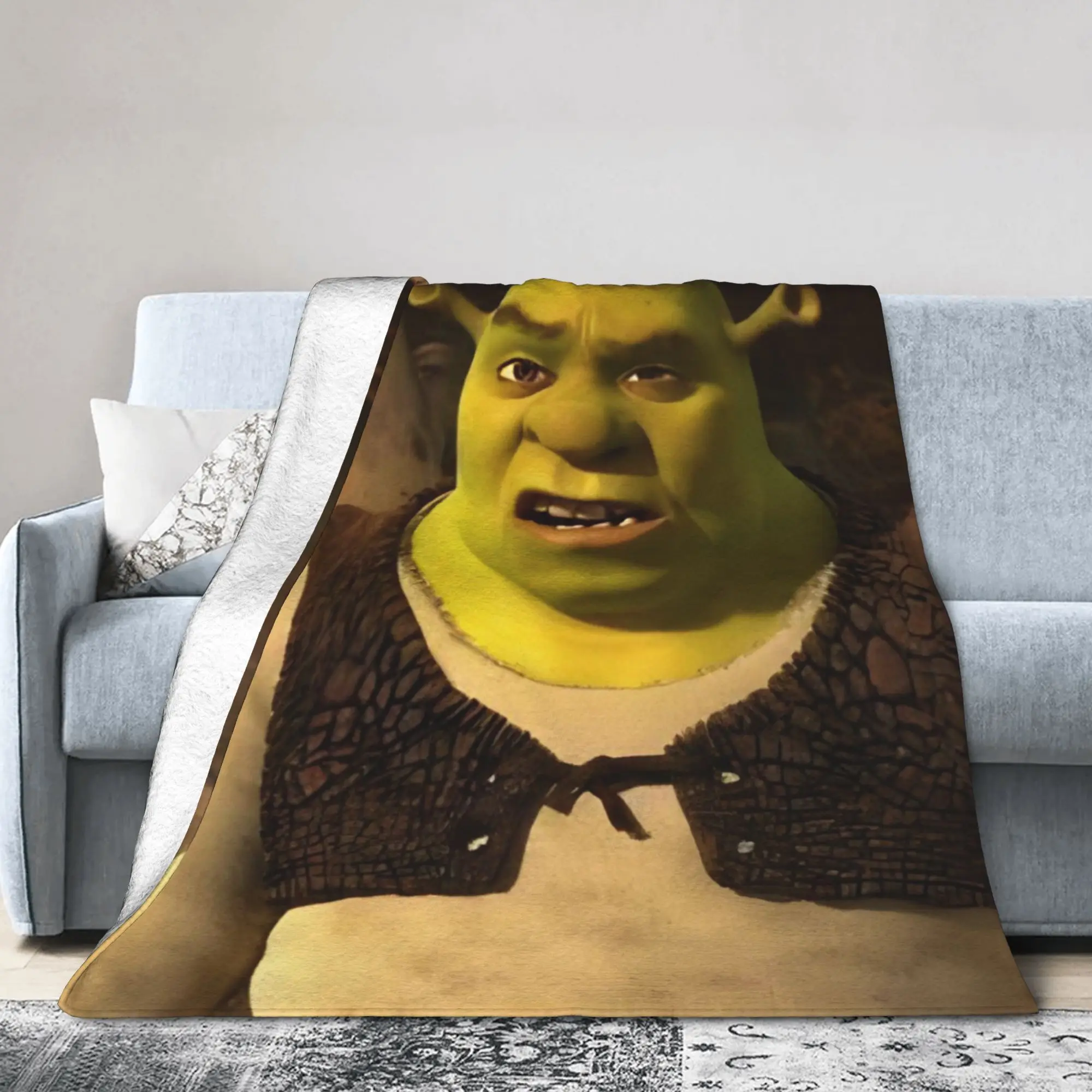 Shreks Funny Cartoon Knitted Blanket  Flannel Throw Blanket Airplane Travel Printed Soft Warm Bedspreads