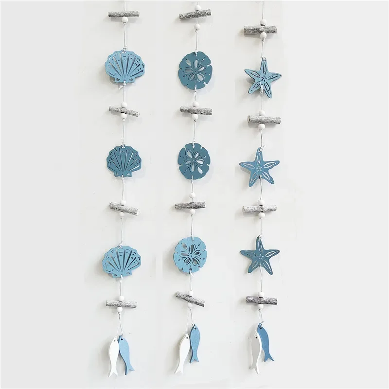 Studio Props Wall Hanging Hand Made Mediterranean Starfish Hung Fish Nautical Decor Hang Wood Marine Pendant for Home Decoration
