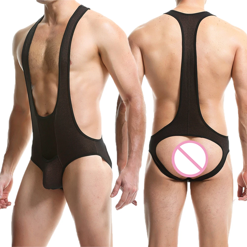 

Sexy Men U Convex Pouch Undershirts Bodysuits Jockstrap Open Butt Jumpsuit Wrestling Singlet Leotard Underwear Teddies Bodysuirt