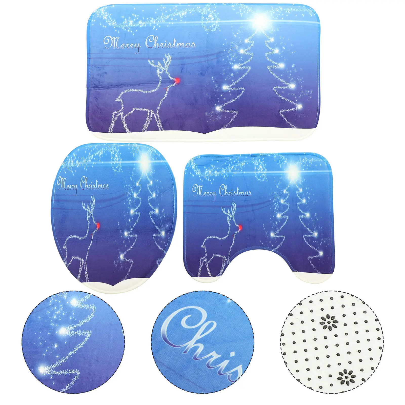 

3Pcs Anti slip Bath Mat Festival Floor Rug Polyester Cover Christmas Toilet Lid Non slip Pedestal Bathroom Mat Moisture wicking