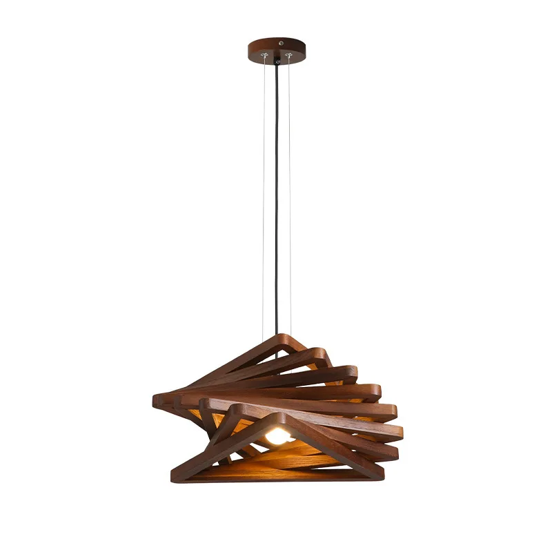 

Japanese wood art chandelier Zen tea room lamp New Chinese dining room lamp Bedside lamp Bedroom living room Bird cage bed