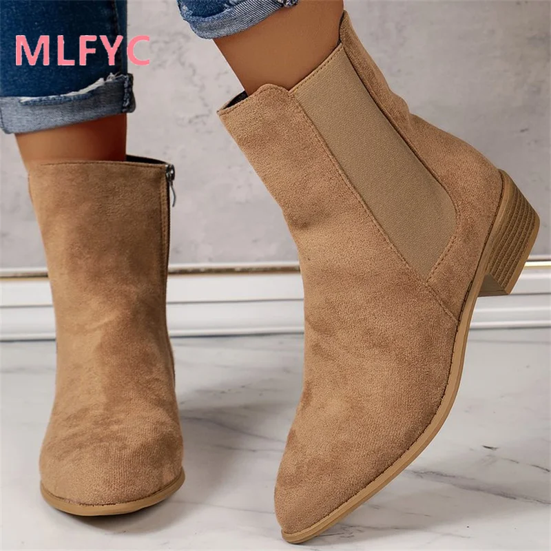 Autumn Winter Low Tube Square Heel Side Zipper Solid Color Wear-resistant Fashion Boots for Women's Simple Casual Boots