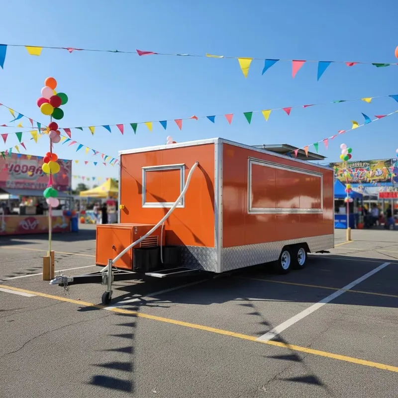 Mobile Pizza Food Truck BBQ Fast Food Trailer Pizza Burger Taco Catering Cart Street Vending Van Stainless Steel Rust Resistant