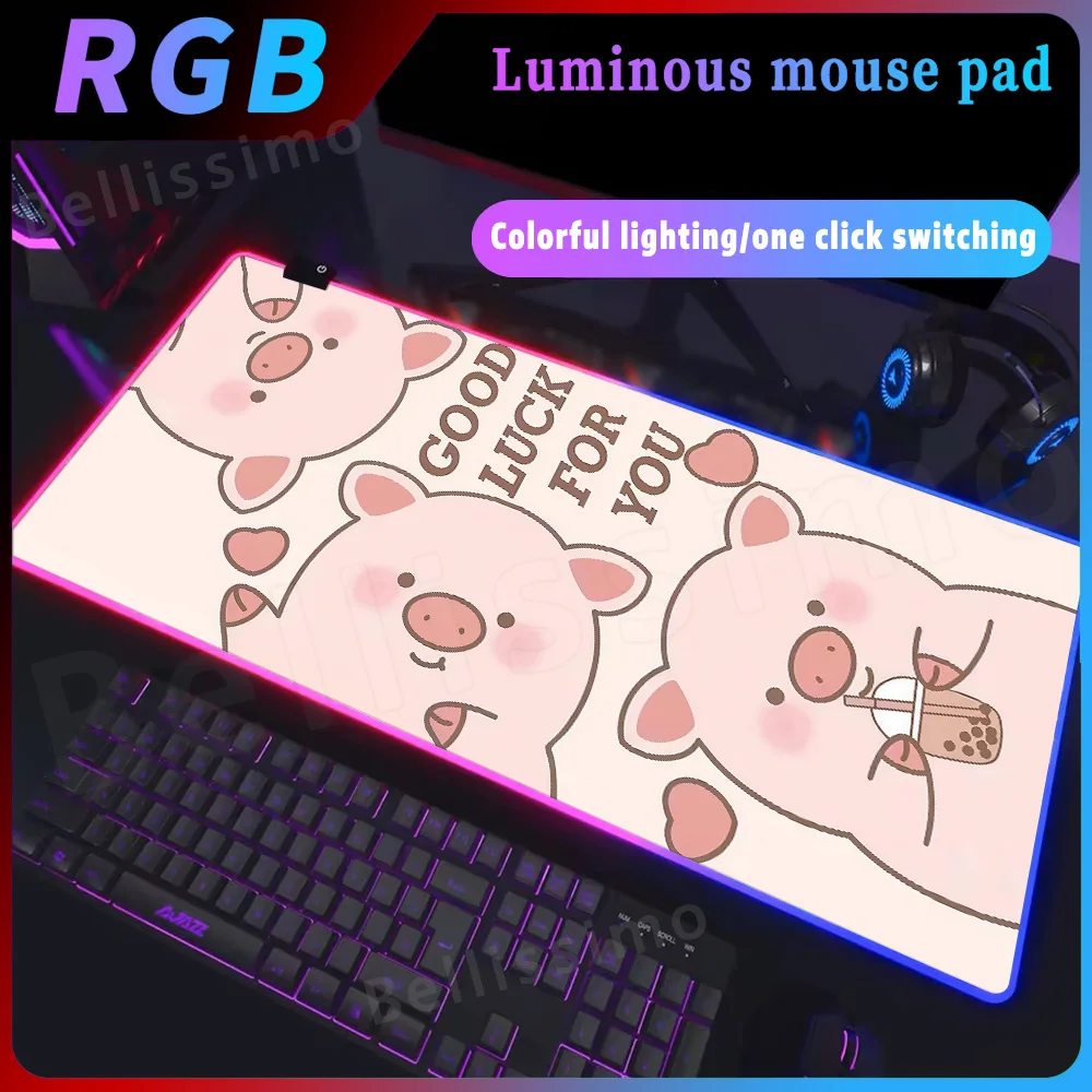 

RGB Cute Animal Mouse Pad Gamer Computer Accessories Keyboard Tablemat Pink Pig Mousepad Pc Company Gaming Laptop Desk Accessory