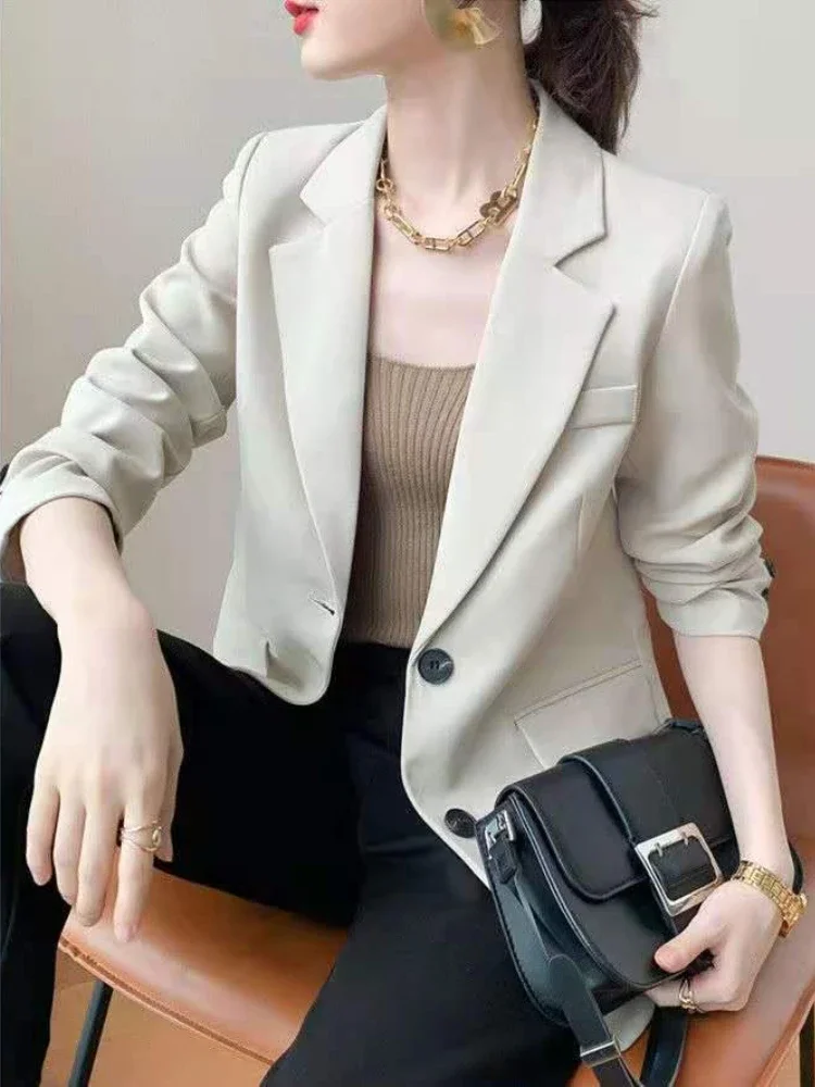 Blazers Women Loose Vintage British Style Classic Gentle Office Lady All-match New Spring Solid Temper Fashion  Design