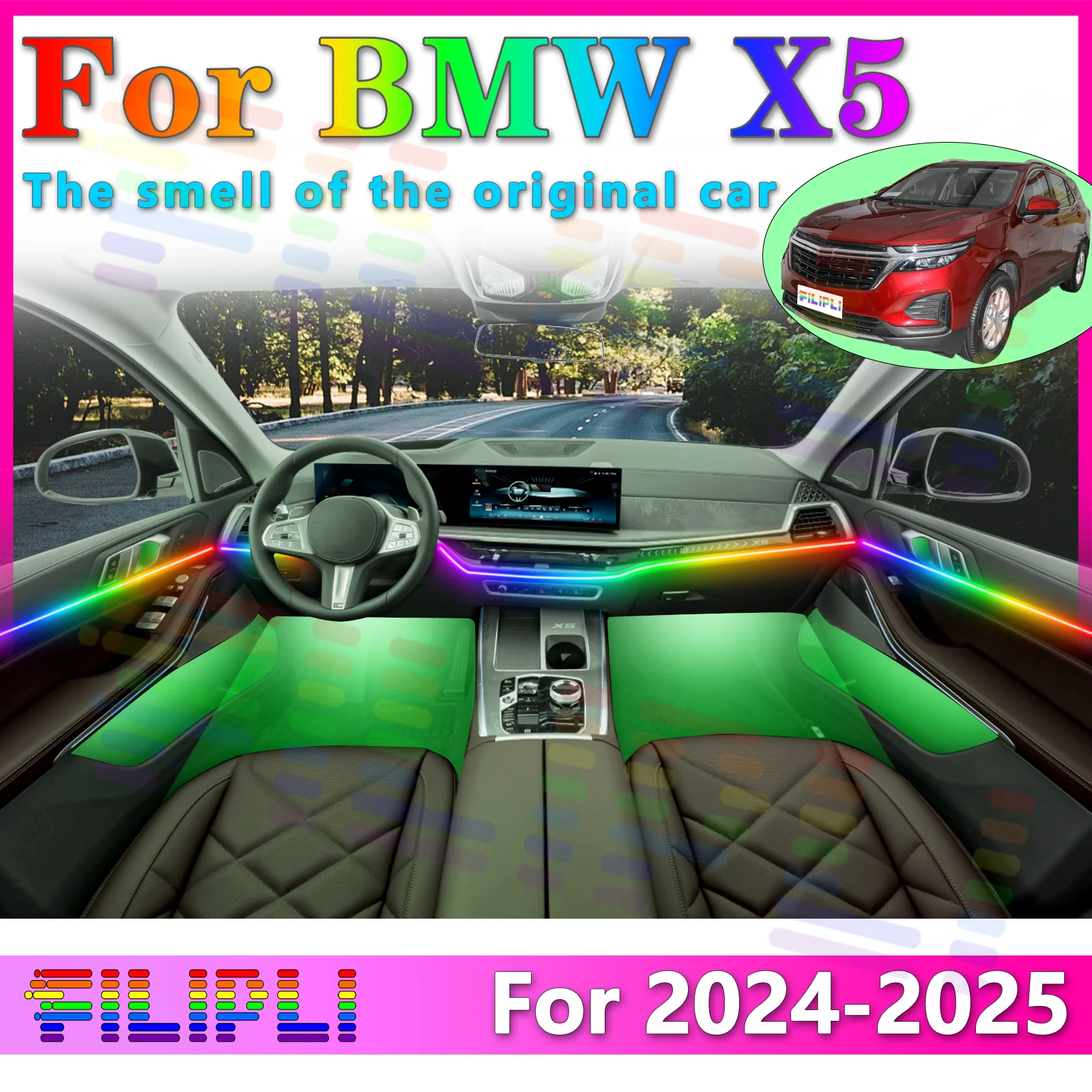 

FILIPLI For BMW X5 G05 Interior LED RGB Symphony High - Tech Light Strip 64Color with APP Feature and Multiple Modes for Great D