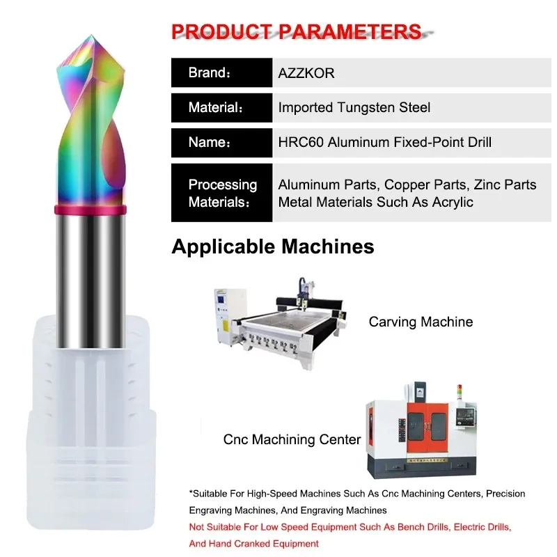 AZZKOR-broca de centrado de chaflán de revestimiento colorido de carburo de acero de tungsteno de 2 cuchillas HRC60 para centro de mecanizado CNC, broca de 60 °, 90 ° y 120 °