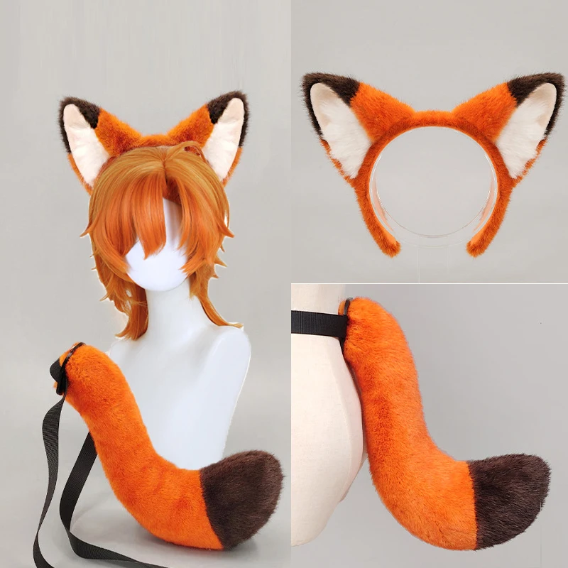 

In Stock Nick Wilde Cosplay Wig Orange Short Hair Wolf Cut Wigs Ear Furry Tail Cos for Hallowmas Party Comicon Adult Women Men
