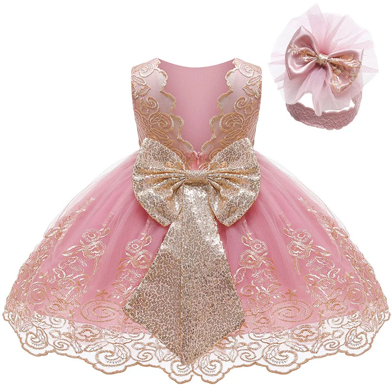 Baby lace patchwork bow princess dress, girl backless embroidered fluffy dress, carnival birthday party performance costume