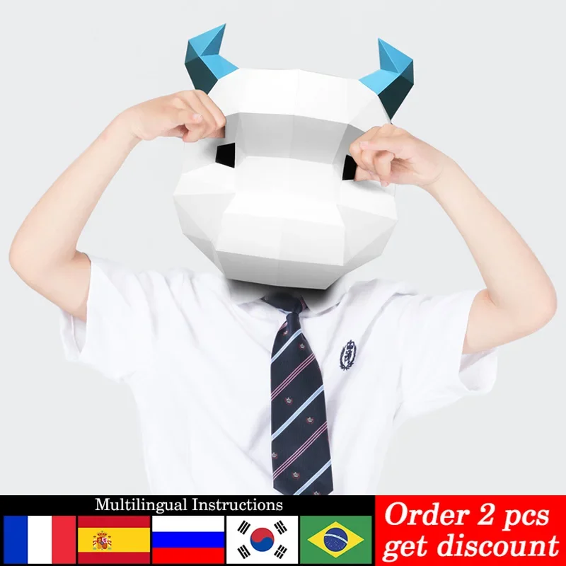 

Cute White Cow Animal Mask Paper Model,Small Size,3D Papercraft Art Costume Party Cosplay,Handmade DIY Craft RTY165