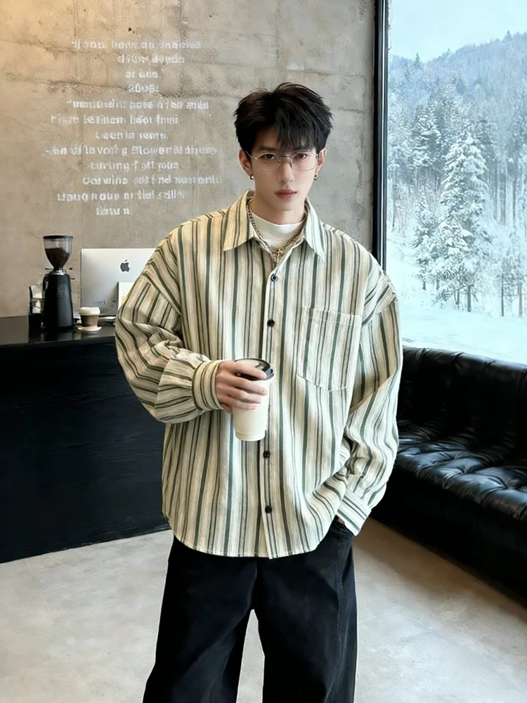 

Мужская рубашка с длинным рукавом в вертикальную полоску, корейский стиль, весна-осень, высококачественная, в студенческом стиле, Cleanfit, рубашка-куртка