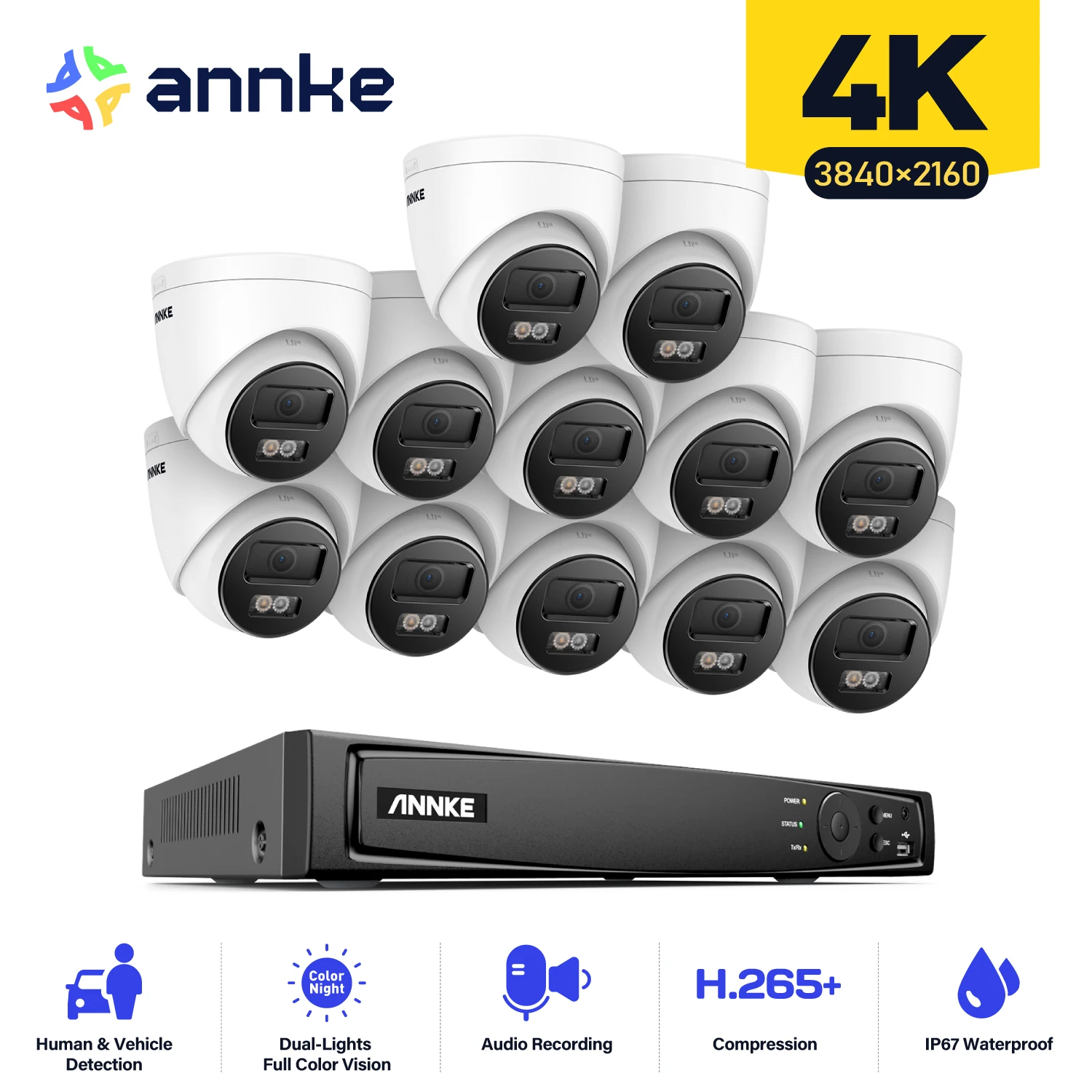 Annke 4k sistema de câmera de proteção de segurança inteligente luz dupla visão noturna detecção de movimento à prova dwaterproof água cctv kit vigilância vídeo