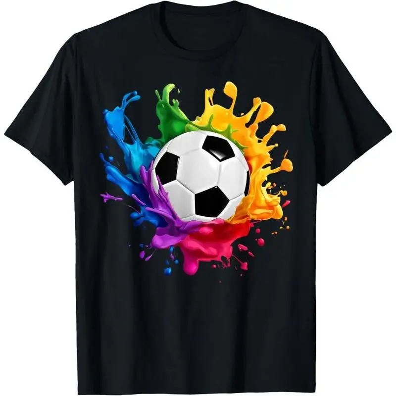 

Soccer Ball Art Print T-shirt, Rainbow Football Graphic Top, Artistic Sport Tee, Cool Birthday Gift for Football Player Fans Kid