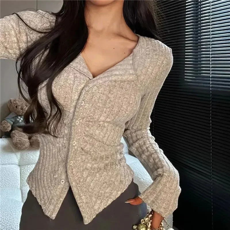 New  Knitted Cardigan Women Collar Sweater Coat Vintage Long Sleeve Single Breasted Top Autumn Fashion Girls Knitwear Jumper