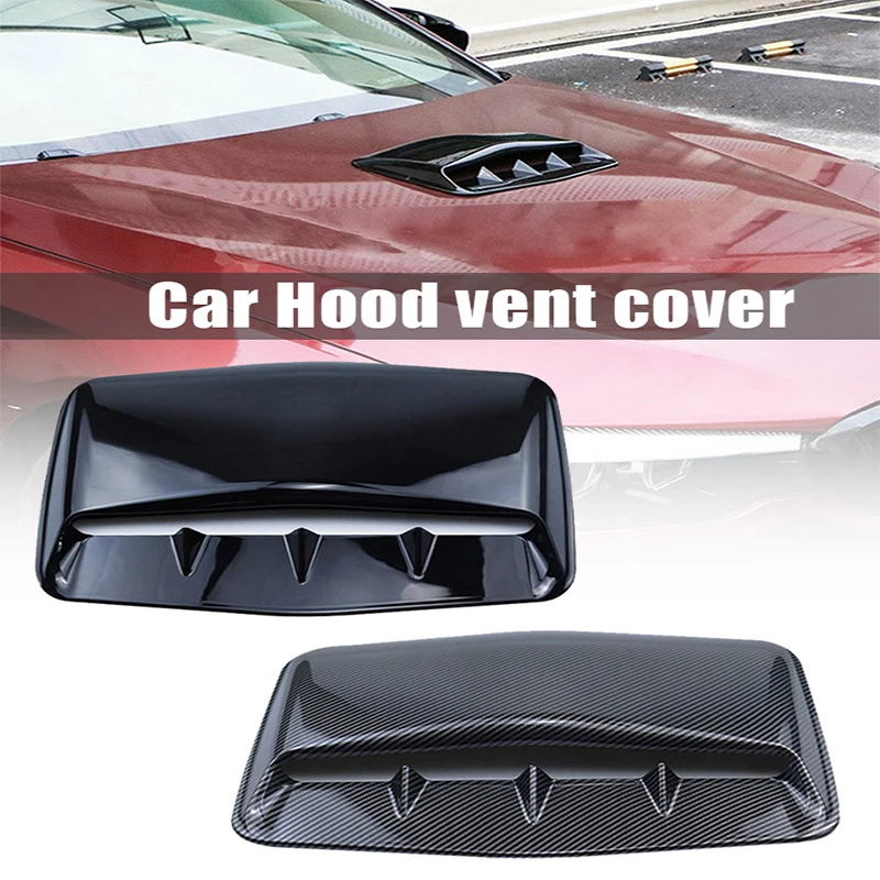 Black/Carbon Fiber Look Car Air Flow Bonnet Vent Intake Hood Scoop Cover Decorative Accessories Decoration Plastic Universal