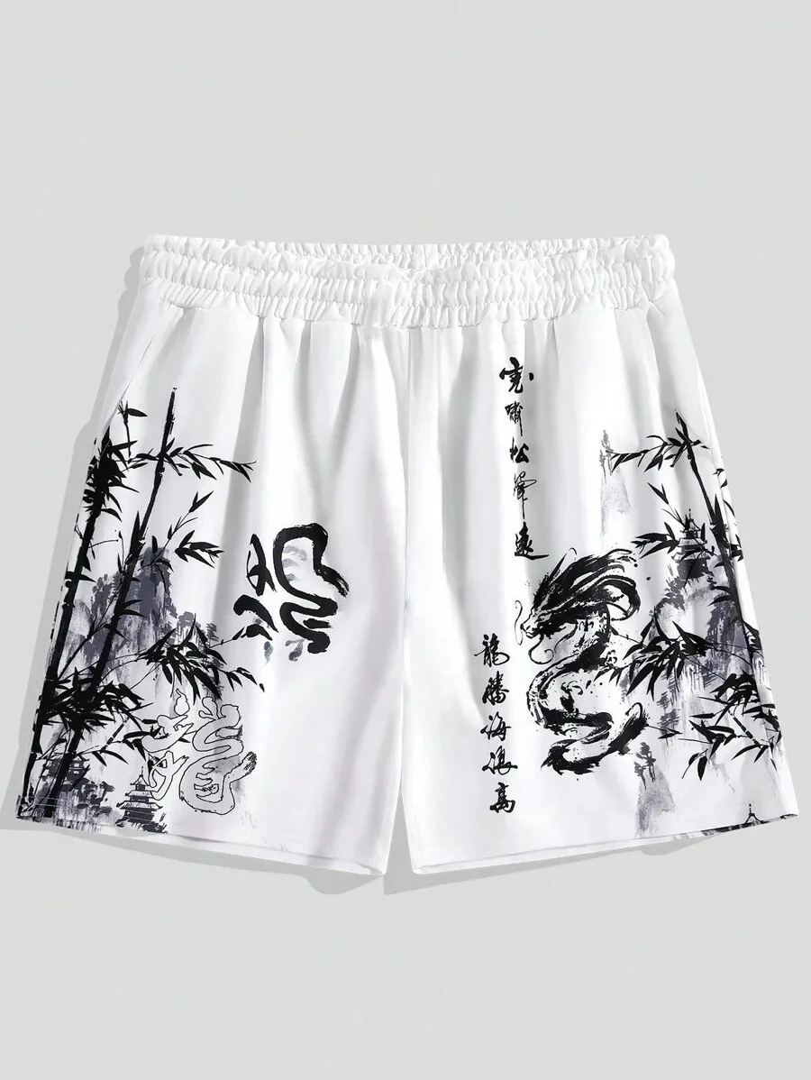 

New Men's Summer Shorts Loose and Luxurious Shorts 3D Printed Casual Bamboo Forest Dragon Print Harajuku Ancient Style Shorts