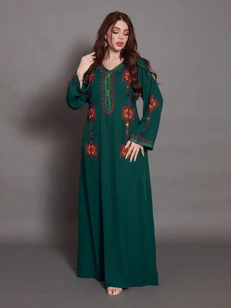 Elegant Embroidery Muslim Dress for Women Jalabiya Abaya Ramadan Long Dresses Abayas Woman Kimono Robe Moroccan Caftan Vestidos