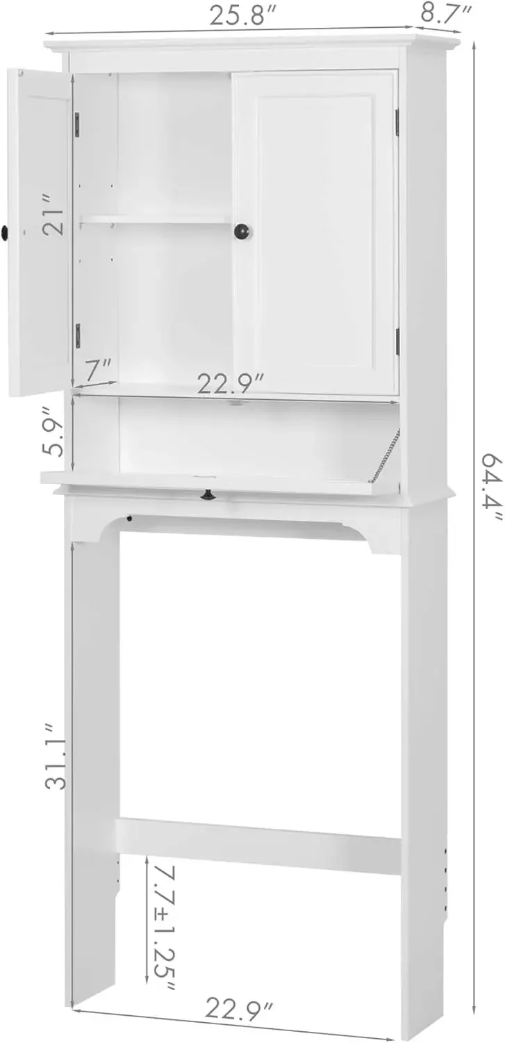 Over The Toilet Storage Cabinet, Bathroom Above Toilet Storage Cabinet with Doors and Adjustable Shelves, WhiteMaximize