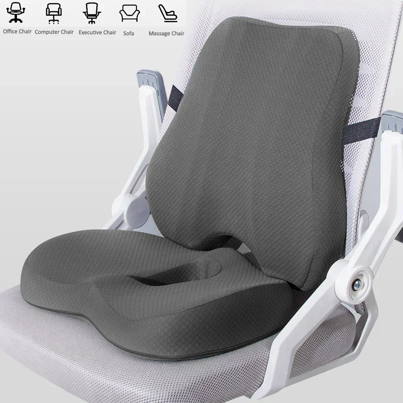 Memory Foam Sitzkissen Taille Rückenstütze Kissen Set Orthopädische Ergonomische Steißbein Relief Hüfte Lendenpolster für Bürostuhl Auto