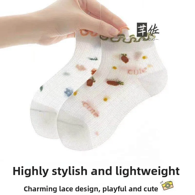 Girls Summer Thin Breathable Mesh Lace Socks Princess Style Short Socks for Babies And Kids All Day Wear Comfortable Soft Mat...