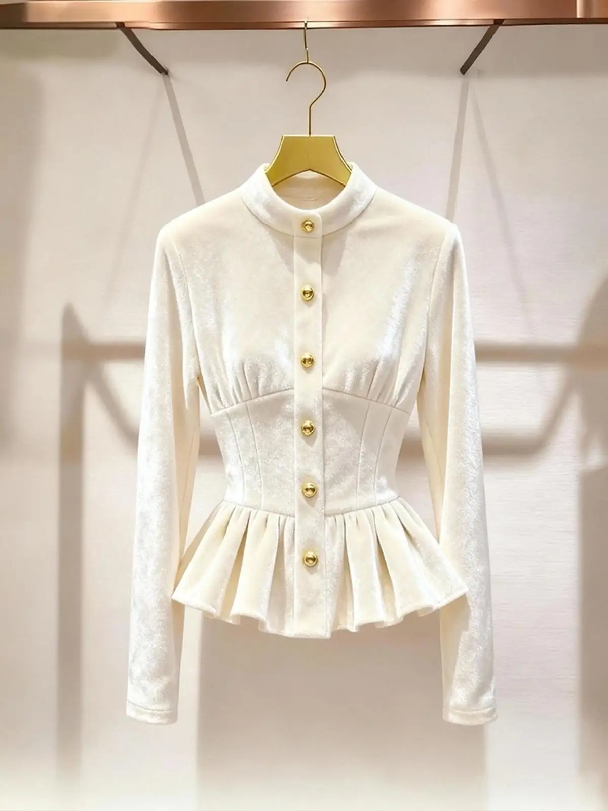 

Shirts & Blouses Blusas Mujer De Moda French Style White Velvet Shirt Temperament Camisas Designer Luxury Trend