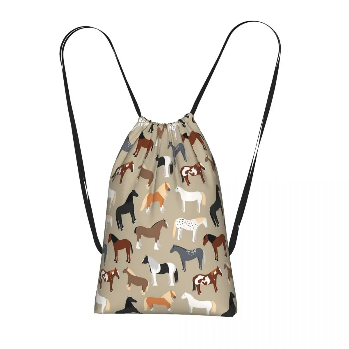 Horse Breeds Pattern Backpacks Fashion Drawstring Bundle Pocket Sports Bag Book Bags for Travel Students