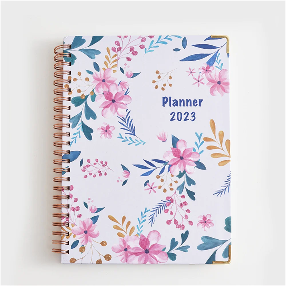 2023 365 Days Schedule Book A5 Coil Notepad Creative Flower Pattern Planner Reminder Timetable Desk Dates Diary Planner Notebook