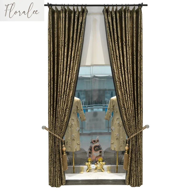 

New High-end Black Bronzing Jacquard Thickened Blackout Curtains For Living Room Bedroom And Villa Customization