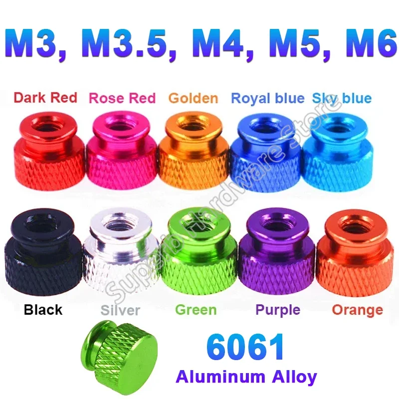 1Pc M3 M3.5 M4 M5 M6 Blind Hole Hand Tighten Nuts Anodized Aluminum Alloy Knurled High Step Thumb Knob Nut Grip Knob Step Nuts