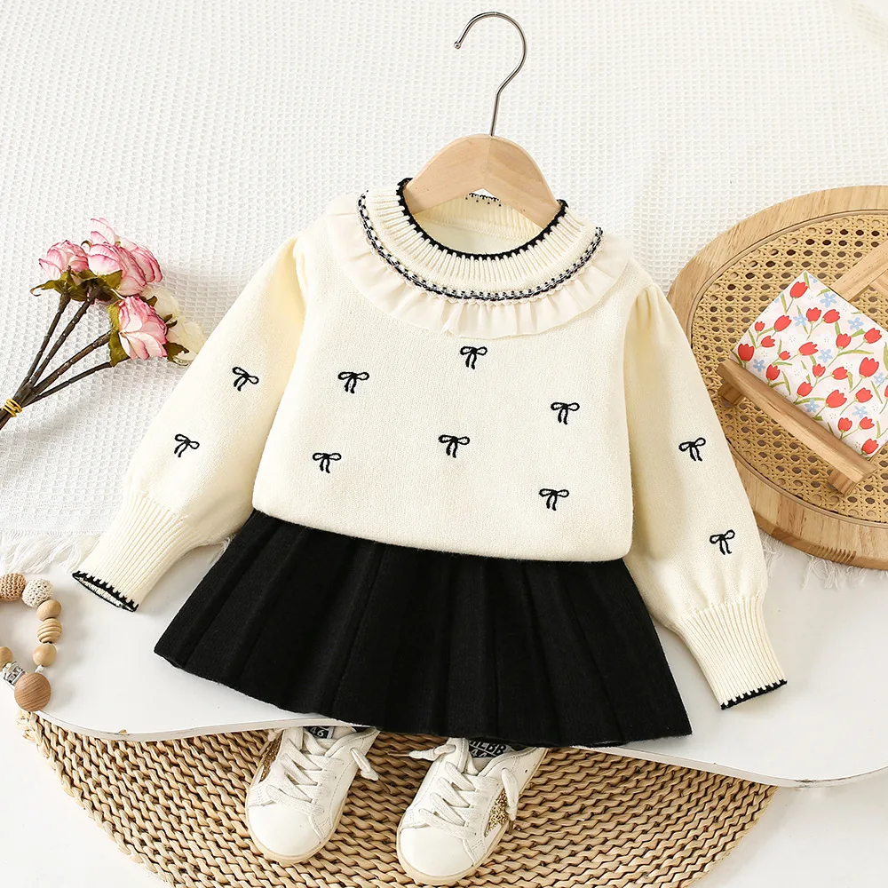 الفتيات محبوك مجموعة ملابس ربيع الخريف الأطفال الصوفية جيرسي البلوزات قمم التنانير فستان الأميرة دعوى لملابس الطفل الاطفال