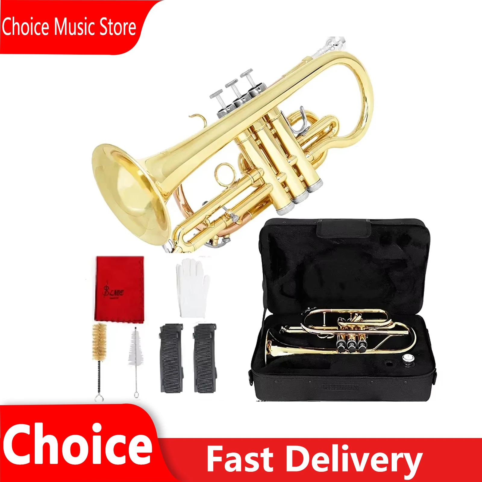 

SLADE Bb Cornet Professional Brass body Gold lacquer Phosphor copper leadpipe Tone Cornet with Storage Box ﻿Parts Accessories