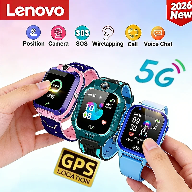 

Детские смарт-часы Lenovo 5G GPS 2026 с SIM-картой, функцией звонков, SOS, определением местоположения, камерой, водонепроницаемые, для мальчиков и девочек, подарок