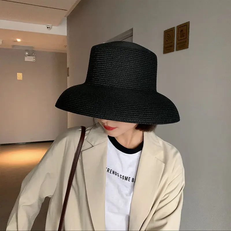 Summer Lady Pleated Straw Hat Women Hepburn Style Casual Sun Hat Large Brim Floppy Sun Hat Cap Holiday Beach Casquette Gorros