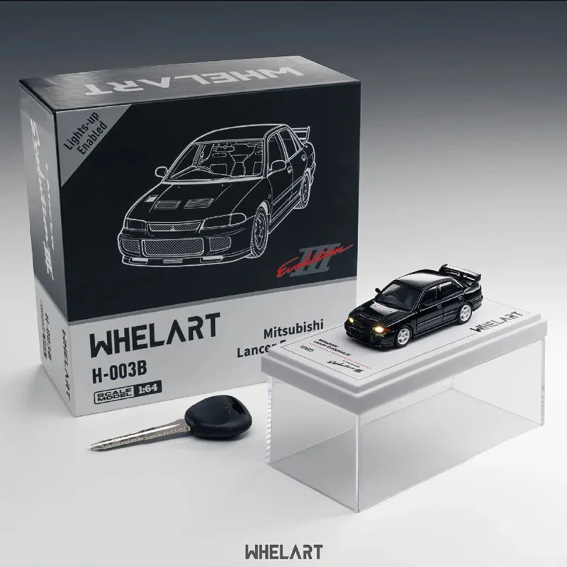 whelart-1-64-mitsubishi-lancer-evo-3-diecast-car-model-black-with-light-function-wireless-charging-key-control-toys-boy-gift-kid