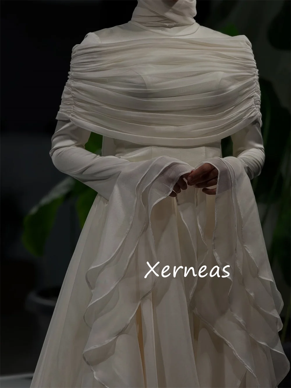 Customized Modern Style Chiffon Pleat A-line High Collar Long Dresses Bespoke Occasion Party High Quality Formal