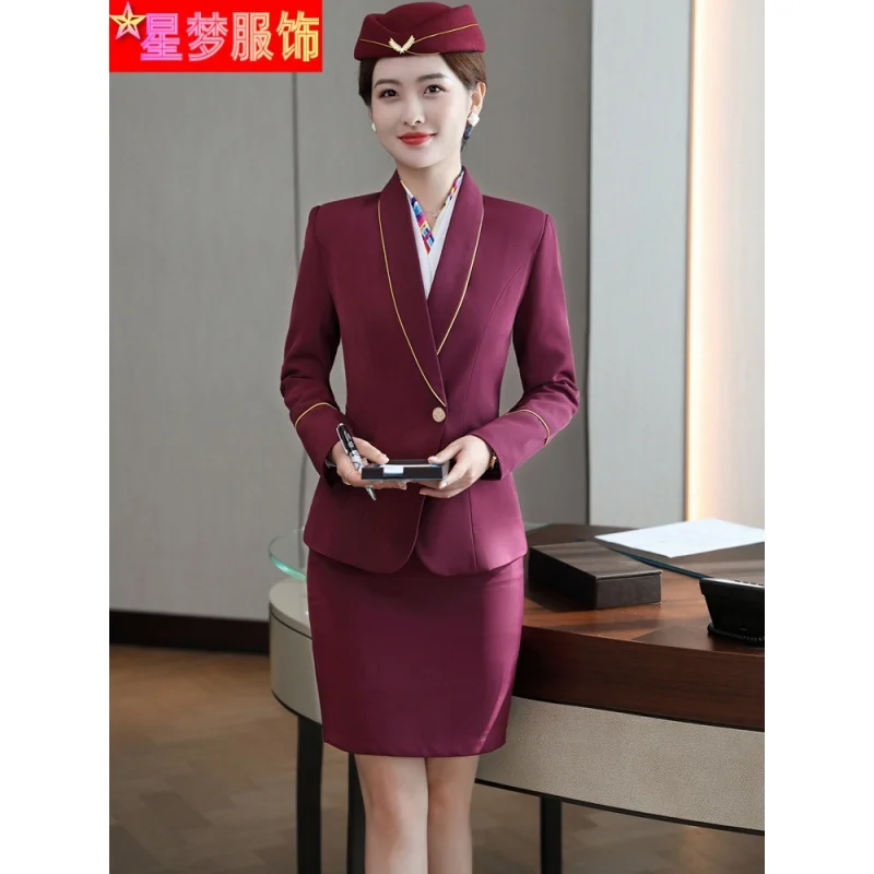 9922Stewardess High-Speed Rail Flight Attendant Workwear Uniform Business Suit Hotel Front Desk Reception Welcome Work Clothes F